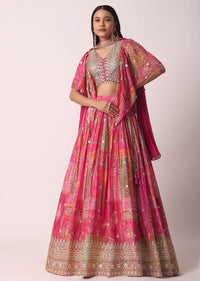 Pink Chiffon Lehenga Set With Gota Work