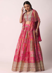 Pink Chiffon Lehenga Set With Gota Work