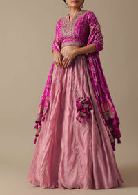 Pink Chiffon Lehenga Set With Sequin Work