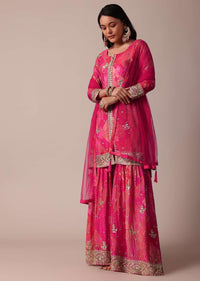 Pink Chiffon Sequin Sharara Set
