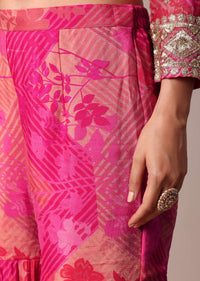 Pink Chiffon Sequin Sharara Set