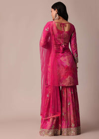 Pink Chiffon Sequin Sharara Set