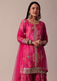 Pink Chiffon Sequin Sharara Set