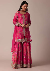 Pink Chiffon Sequin Sharara Set