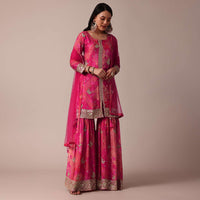 Pink Chiffon Sequin Sharara Set
