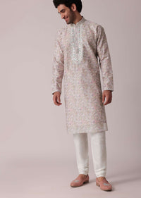 Pink Cotton Silk Festive Kurta Set For Men