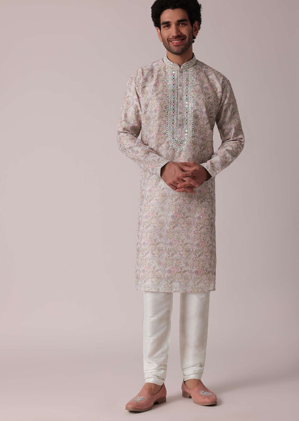 Pink cotton silk festive kurta set for men
