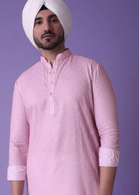 Pink Cotton Silk Kurta With Printed Buttis