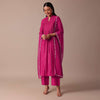 Pink Cotton Silk Pant Set With Embroidered Kurta