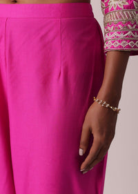 Pink Cotton Silk Pant Set With Pearl Work Kurta