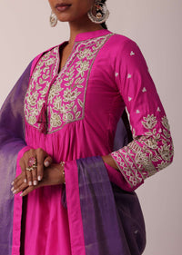 Pink Cotton Silk Pant Set With Pearl Work Kurta