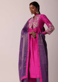 Pink Cotton Silk Pant Set With Pearl Work Kurta