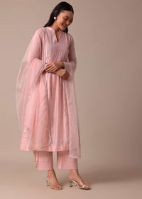 Pink Cotton Silk Pant Set With Sequin Work