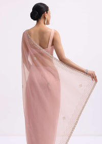 Pink Cutdana Embroidered Organza Saree With Unstitched Blouse