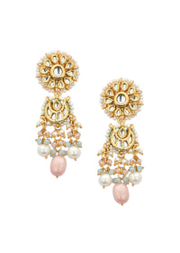 Pink Danglers With Bead Drops And Floral Motif