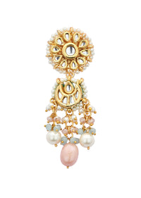Pink Danglers With Bead Drops And Floral Motif