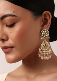 Pink Danglers With Bead Drops And Kundan