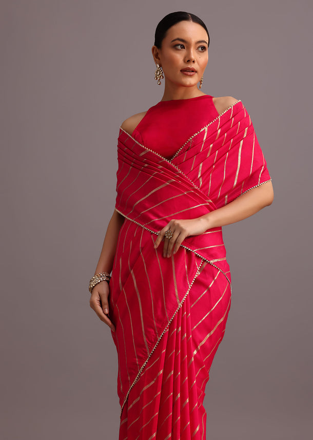 Pink Dola Silk Woven Saree And Gota Patti Border With Unstitched Blouse
