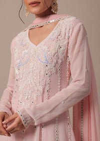 Pink Embellished Anarkali Set With Mirror Work