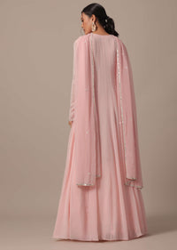 Pink Embellished Anarkali Set With Mirror Work