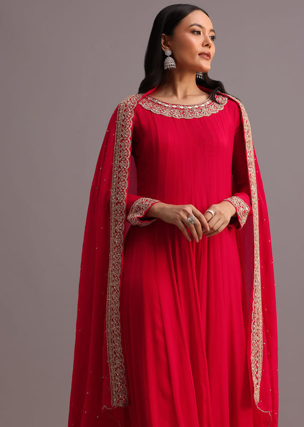 Pink Embroidered Anarkali Suit With Dupatta