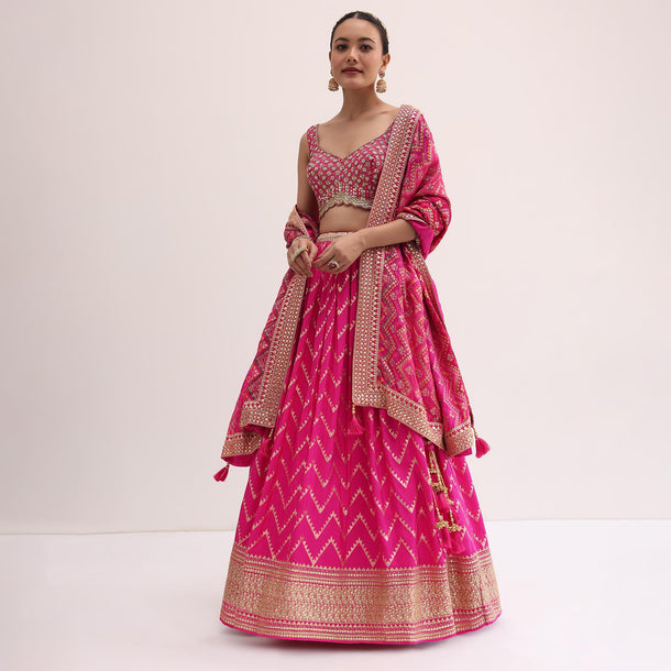 Pink Embroidered Banarasi Lehenga Set