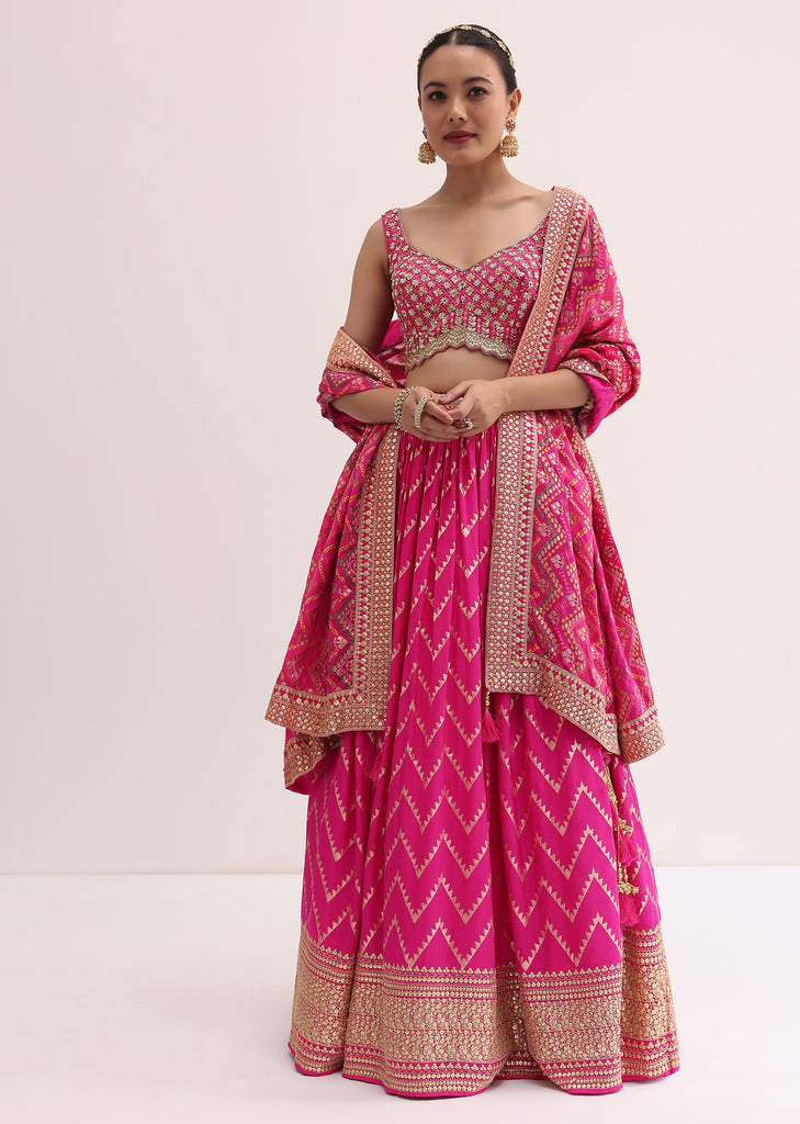 Pink Embroidered Banarasi Lehenga Set