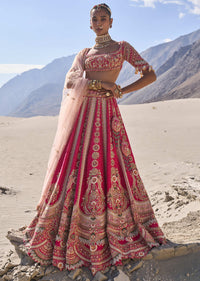 Pink Embroidered Bridal Lehenga With Two Dupattas