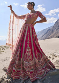 Pink Embroidered Bridal Lehenga With Two Dupattas