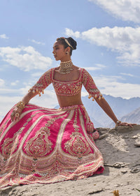 Pink Embroidered Bridal Lehenga With Two Dupattas