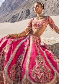 Pink Embroidered Bridal Lehenga With Two Dupattas