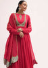 Pink Embroidered Chiffon Anarkali With Tissue Dupatta