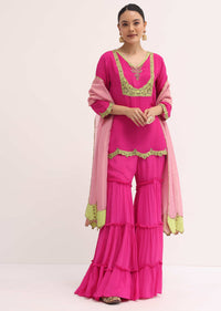 Pink Embroidered Chiffon Kurta Sharara Set