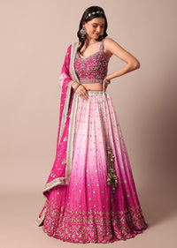 Pink Embroidered Choli With Exquisite Lehenga And Sequin-Adorned Dupatta