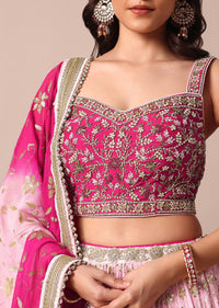 Pink Embroidered Choli With Exquisite Lehenga And Sequin-Adorned Dupatta