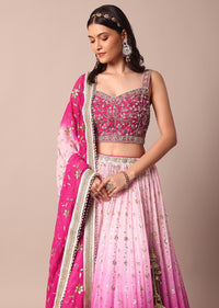 Pink Embroidered Choli With Exquisite Lehenga And Sequin-Adorned Dupatta