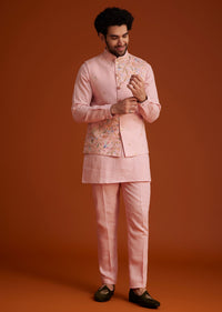 Pink Embroidered Kurta Jacket Set