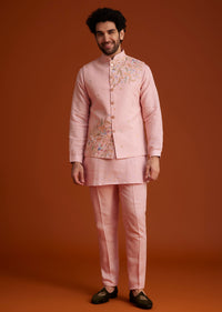 Pink Embroidered Kurta Jacket Set