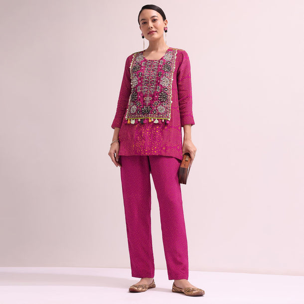 Pink Embroidered Kurta And Pant Set