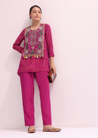 Pink Embroidered Kurta And Pant Set