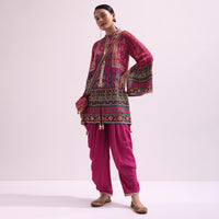 Pink Embroidered Kurta Dhoti Set With Potli