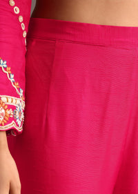 Pink Embroidered Kurta Pant Set With Chanderi Dupatta