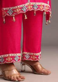 Pink Embroidered Kurta Pant Set With Chanderi Dupatta