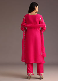 Pink Embroidered Kurta Pant Set With Chanderi Dupatta