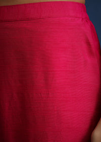 Pink Embroidered Kurta Set With Leheriya Print Panel In Raw Silk