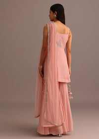 Pink Embroidered Kurti Sharara Suit With Net Dupatta