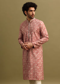 Pink Embroidered Lehariya Print Kurta Set