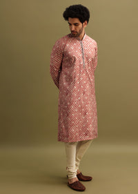 Pink Embroidered Lehariya Print Kurta Set