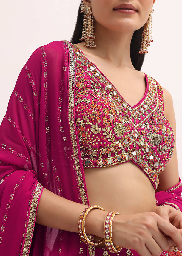 Pink Embroidered Lehenga Choli Set