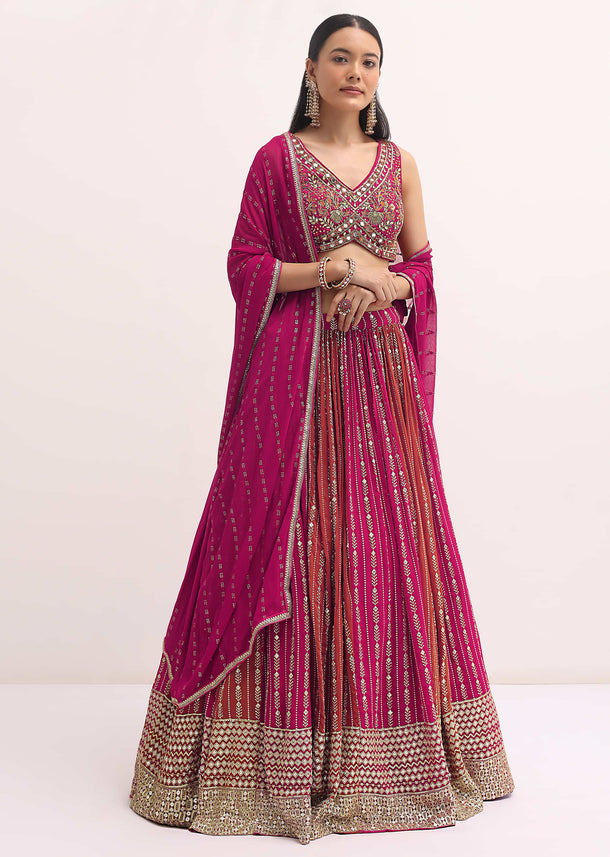 Pink Embroidered Lehenga Choli Set